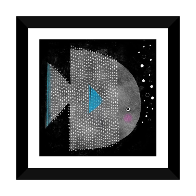 " Spotted Fish " by Terry Runyan, White, 16" H x 16" W x 1" D, Black Framed Paper
