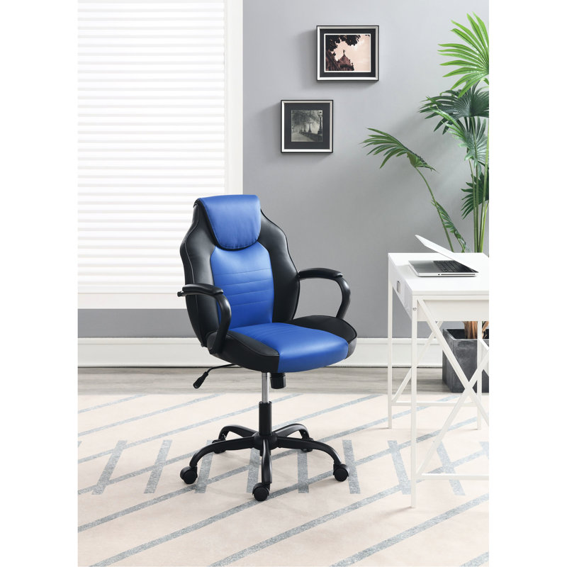 Chaise de bureau de jeu en similicuir 1 pièce Chaises à roulettes, Noir / Bleu