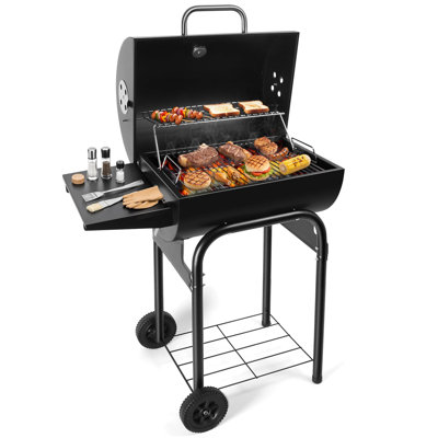 Barbecue au charbon Barrel Barbecue, barbecue extérieur spacieux de qualité supérieure avec table d'appoint (noir)