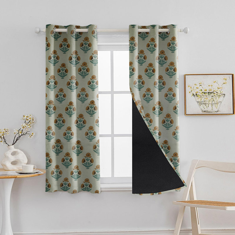 Rideaux occultants à œillets en lin épais imprimé floral orange brûlé, faits main, pour salon et chambre, rideaux et tentures bohèmes de style champêtre pour obscurcir la pièce