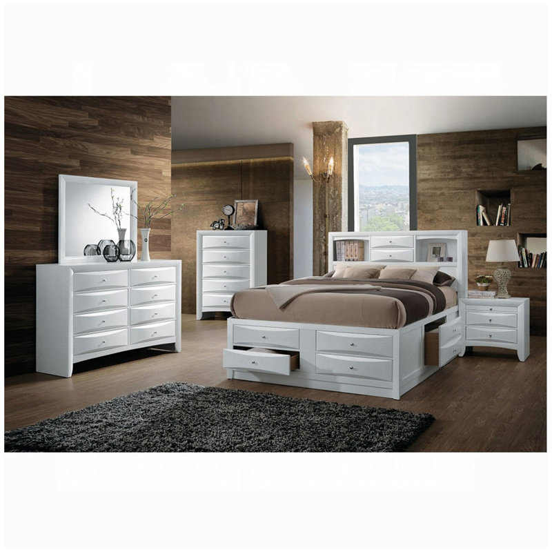 Table de chevet 2 tiroirs en bois, Blanc