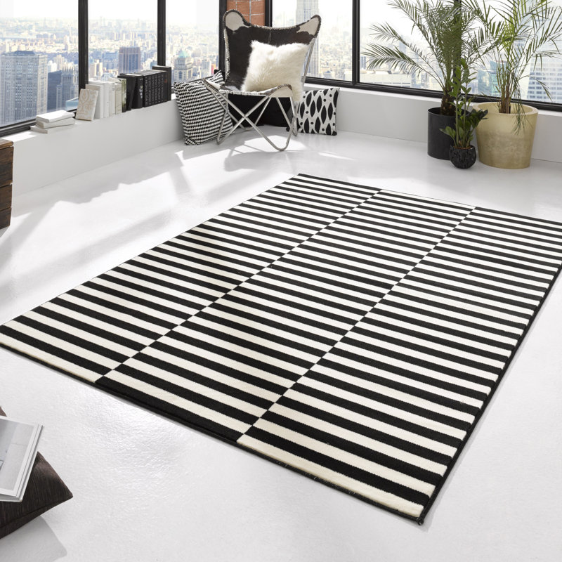 Panel Machine Woven Black/Cream Indoor Rug, Rectangle 200 x 290cm