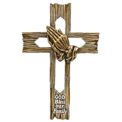 Croix murale suspendue en polyrésine God Bless Our Family Praying
