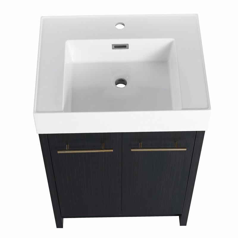 Meuble-lavabo indépendant de 24 po avec comptoir en résine et porte à fermeture en douceur