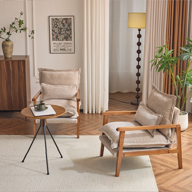 2Pcs Chenille Accent Chair Armchair With Pillow, Brown