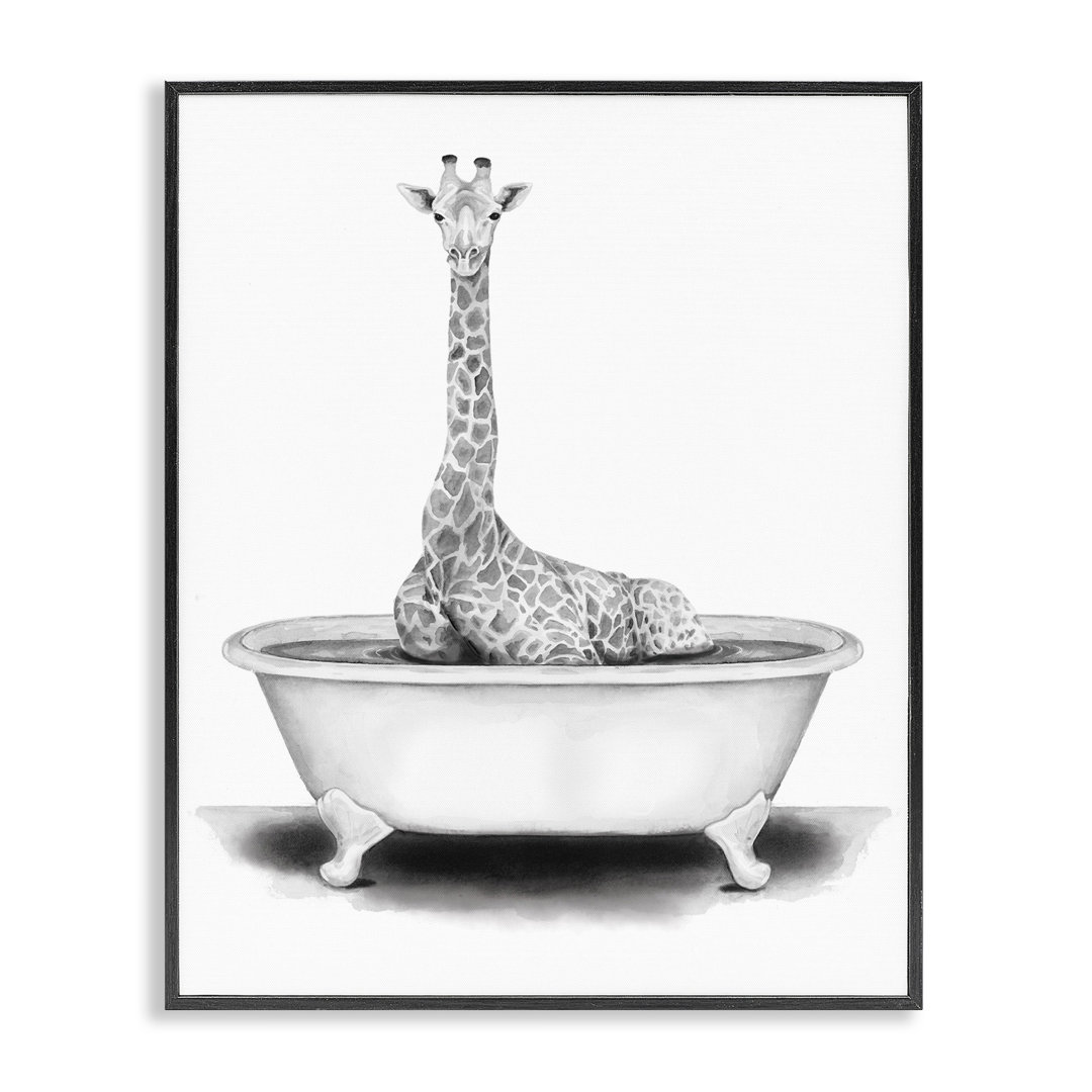 Giraffe in a Tub Funny Animal Bathroom by Rachel Neiman - Floater Frame Print on Canvas Stupell Industries Overall 