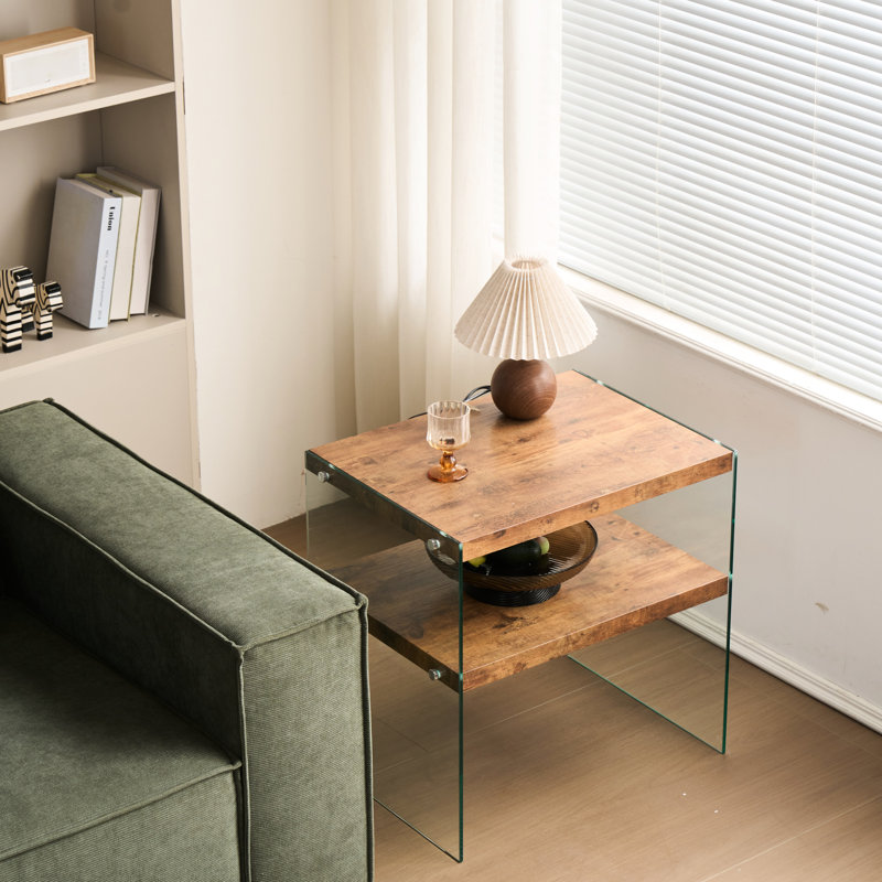 Noyer, multi-usage, table d'appoint, verre trempé, bureau, événements, café, décoration, facile à entretenir, petite table à thé de conception sécuritaire pour les magasins de détail et les réunions d'affaires, peut contenir des livres de collations,