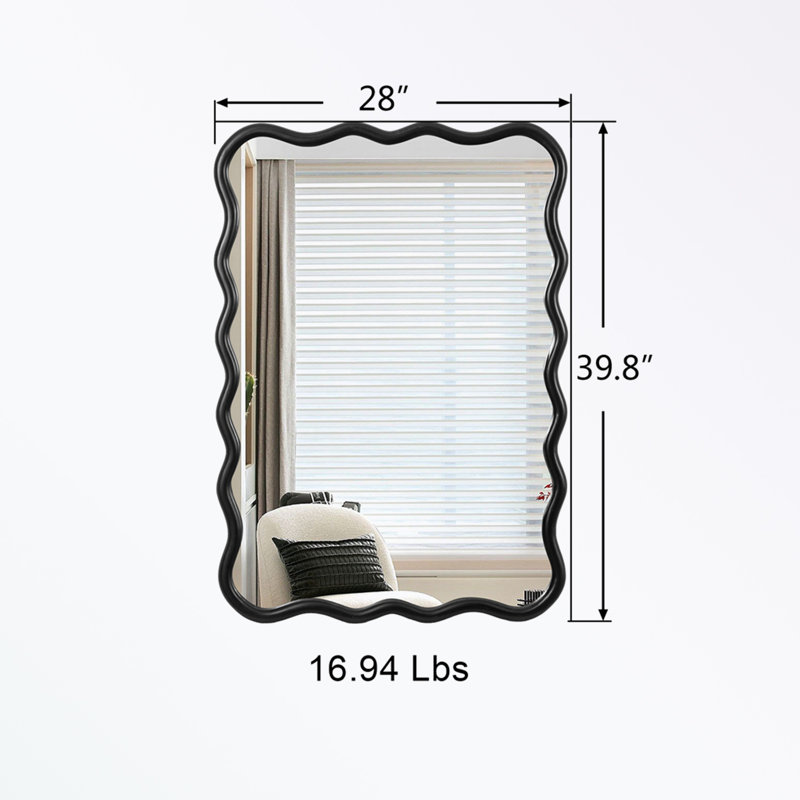 Antique Black Solid Wood Wavy Rectangular Wall Mirror