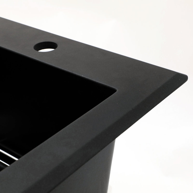 33X22" Quartz Composite Kitchen Sink, Black Granite Feel, Surface Composite, Strong And Hygienic