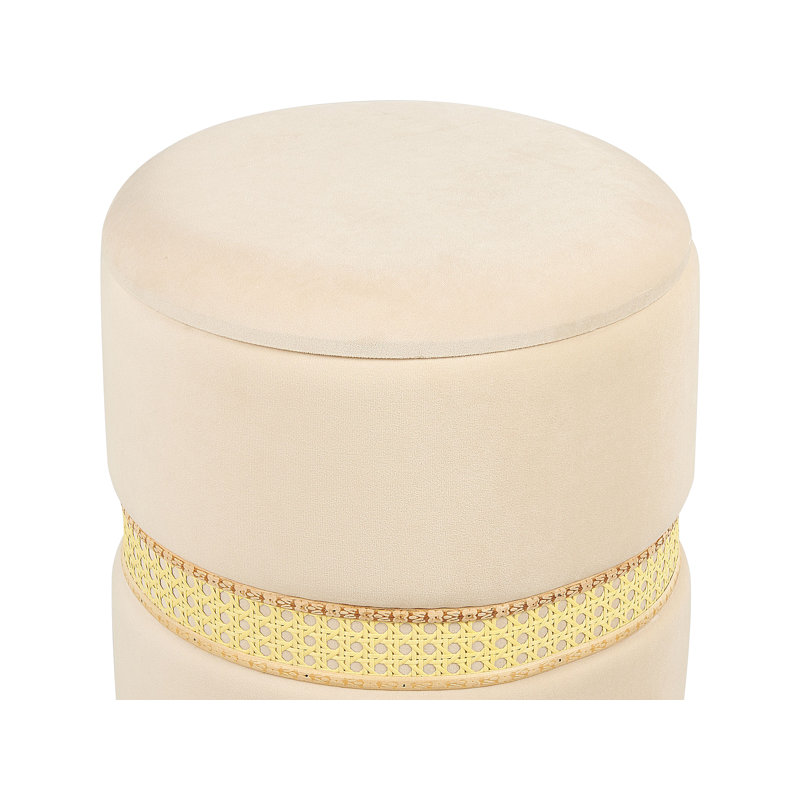 Amarjit 34cm Wide Velvet Round Pouf Ottoman with Storage, Beige