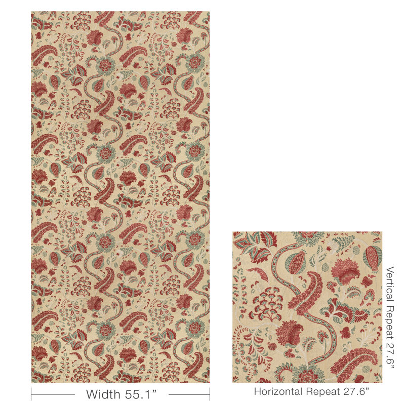 Jardin Bleu Fabric, Red/Gold