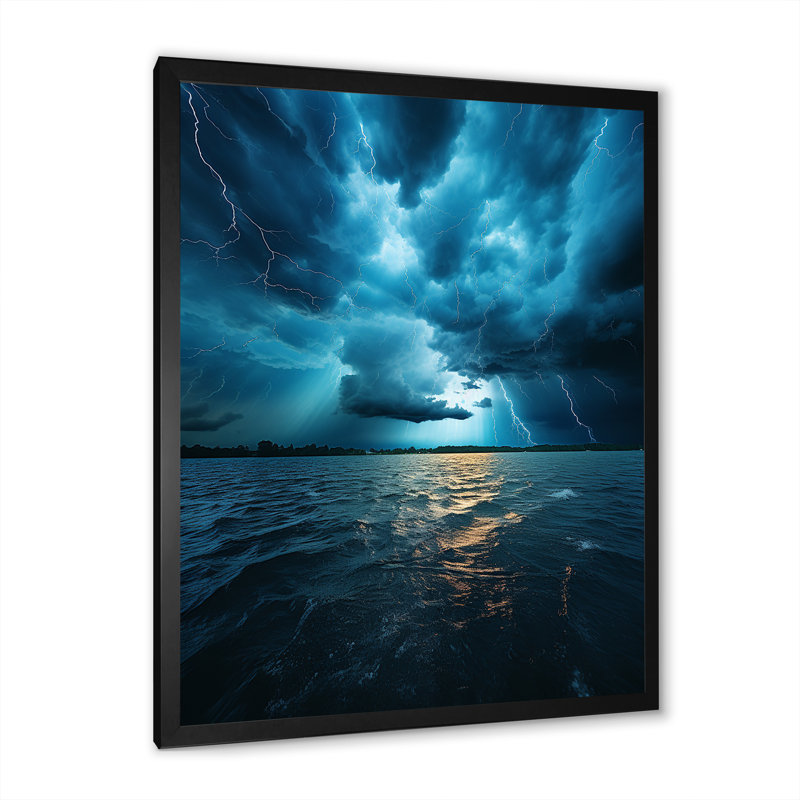 Wuest " Ethereal Lightning V ", 32" H x 16" W x 1" D, Black Picture Framed