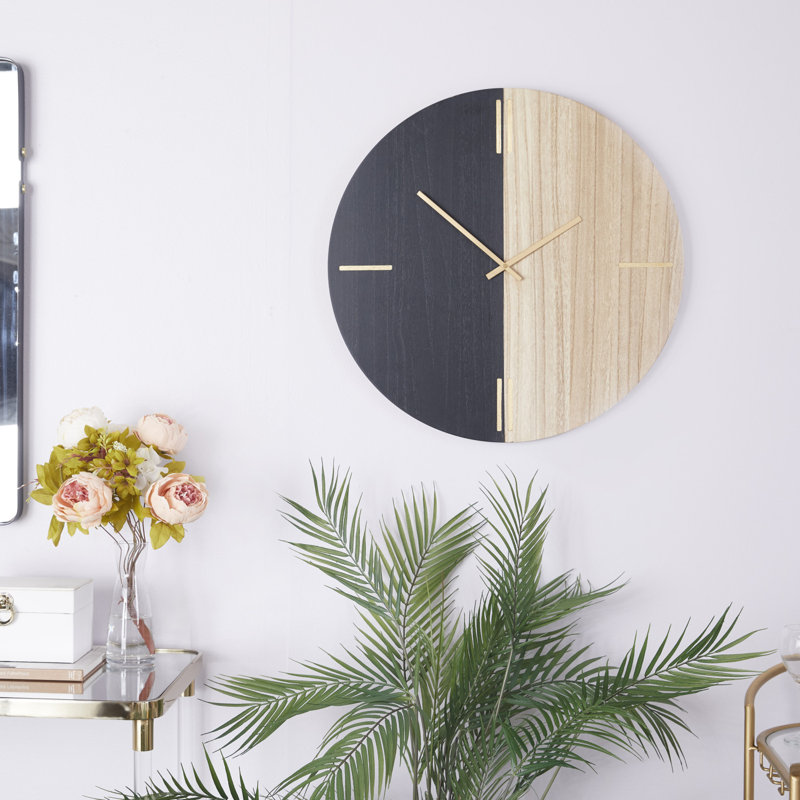 Wood Wall Clock, Black/Brown