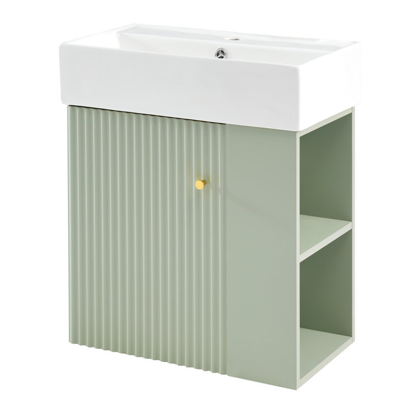 Meuble-lavabo mural élégant avec options de rangement avancées, Vert