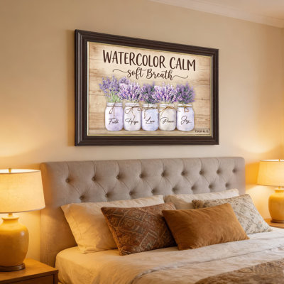 Art mural antique sur toile encadré doré pour le salon, la chambre à coucher, le bureau ou le vestibule - Décoration murale décorative avec aquarelle calme