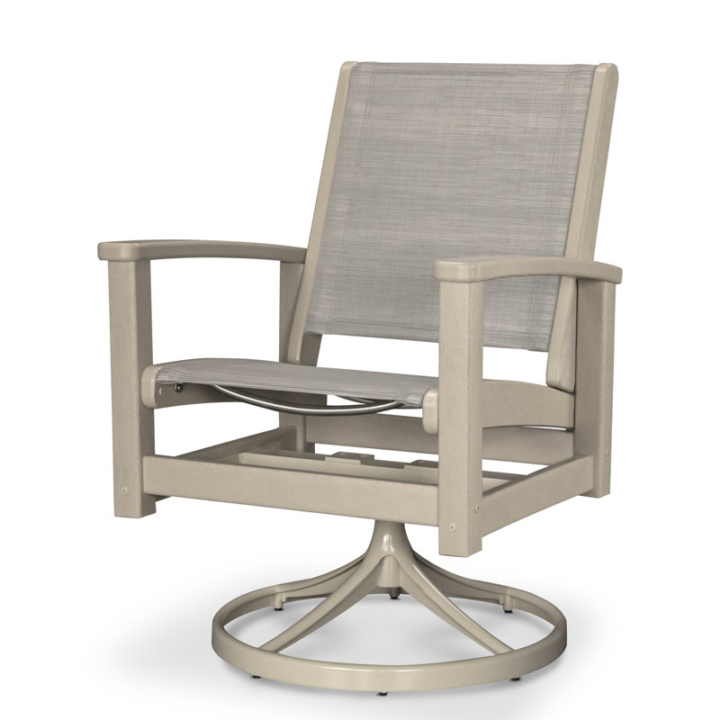 Chaise berçante pivotante POLYWOOD Coastal, Blanc satiné / blanc, Métallique
