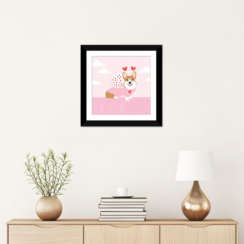 « corgi love bug », reproduction sur toile tendue Pet Friendly, H 16 po x l 16 po x P 1 po, Papier d'art encadré noir, Blanc