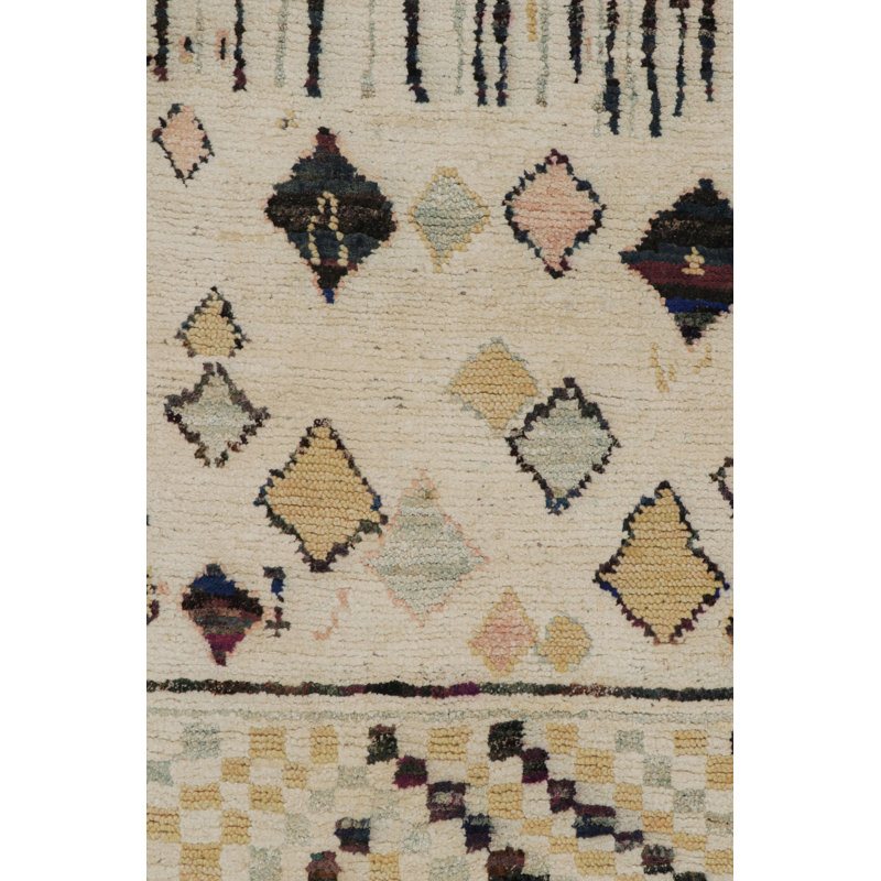 Moroccan Hand Knotted Geometric Area Rug, Runner 3' x 10'