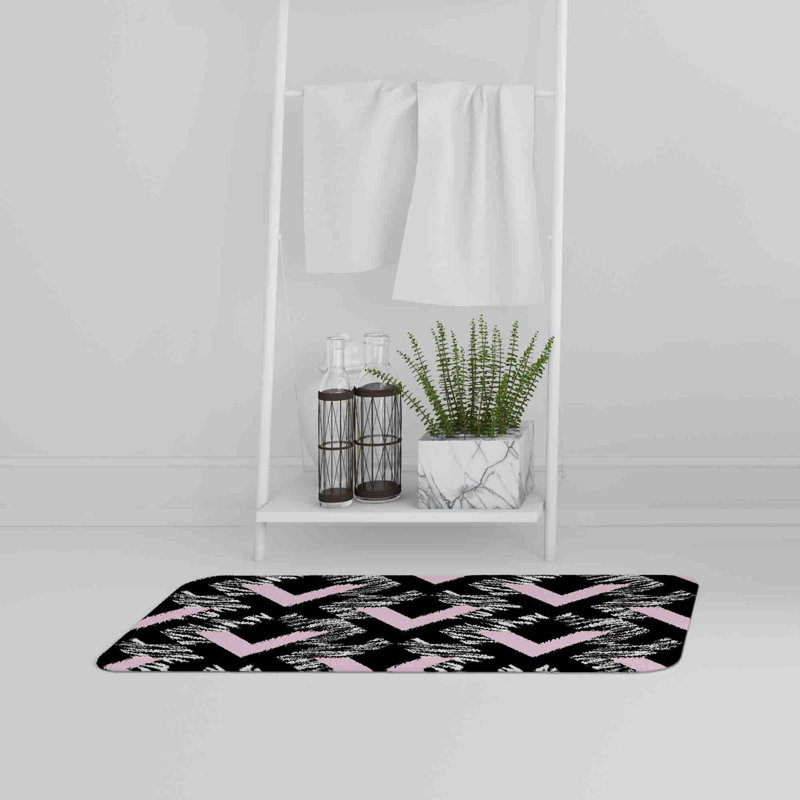 Ajeet Non-Slip Bath Rug, Pink Neon Chevron