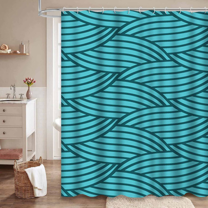 Rideau de douche à rayures bleues avec 12 crochets, L 72 po x l 72 po