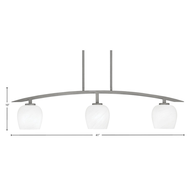 Luminaire pour îlot de cuisine 3 lumières kurve au fini graphite avec verre de 6 po, Blanc