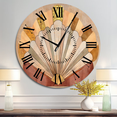 Horloge murale ronde glamour en métal, motif coquille Saint-Jacques or déco, imprimée sur métal