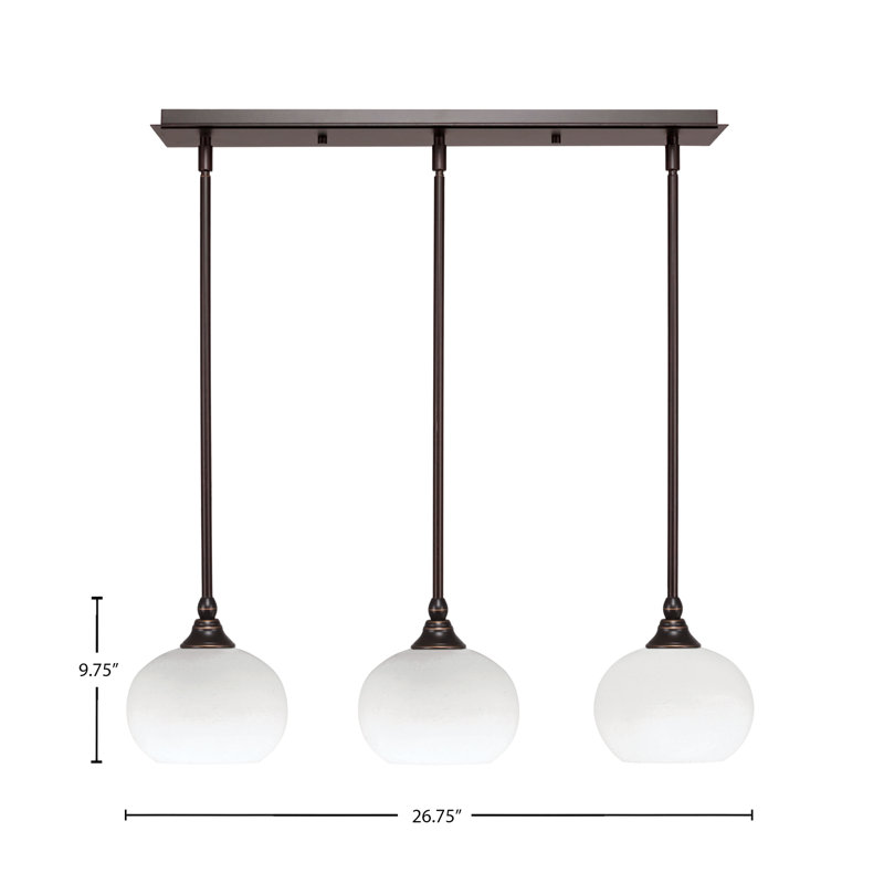 Luminaire suspendu linéaire à 3 lumières avec tige texturé turquoise, H 7,25 po x l 38,25 po x P 6 po, Bronze huilé