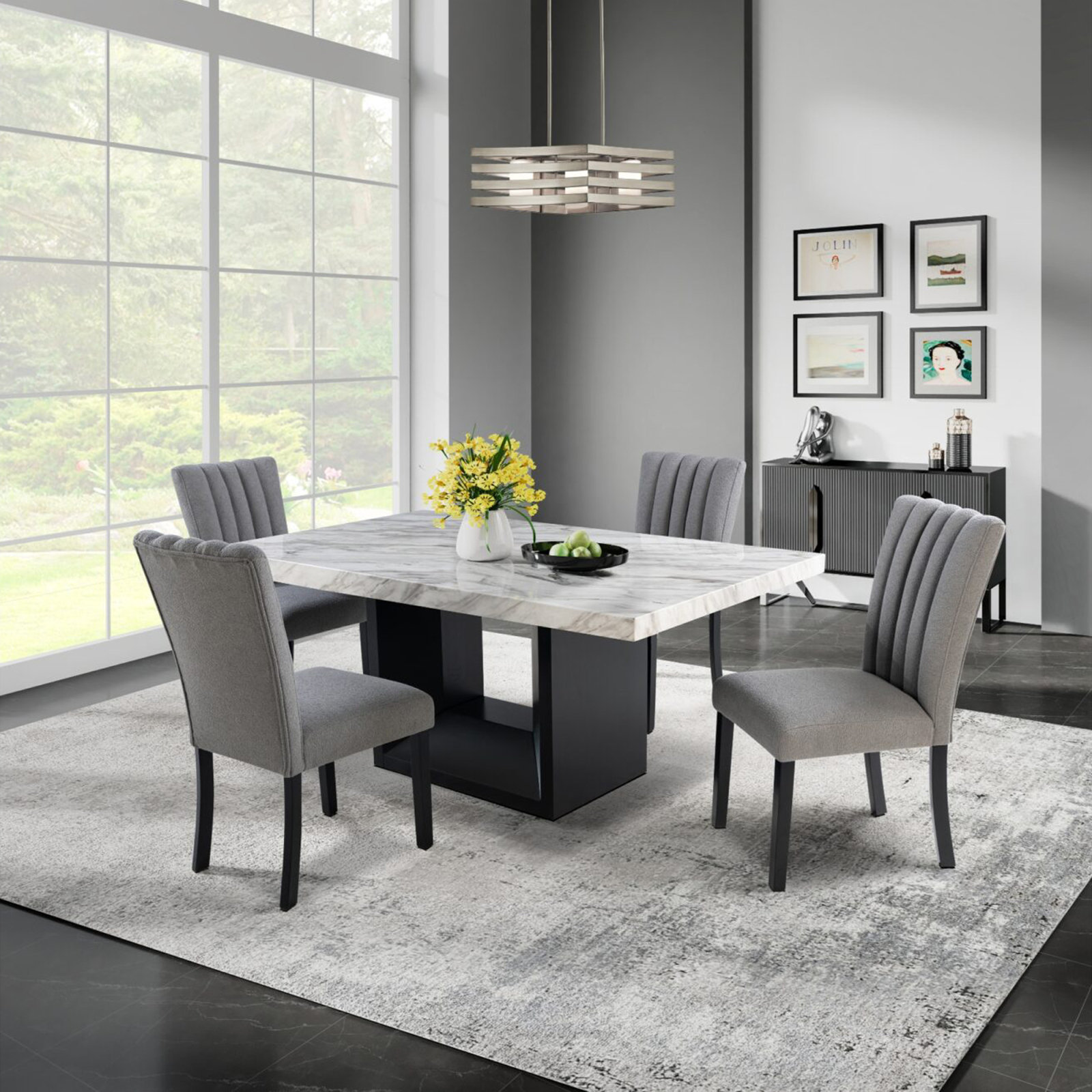 Latitude Run® SHEENA 5PC DINING TABLE SET BLACK WITH GREY CHAIRS | Wayfair