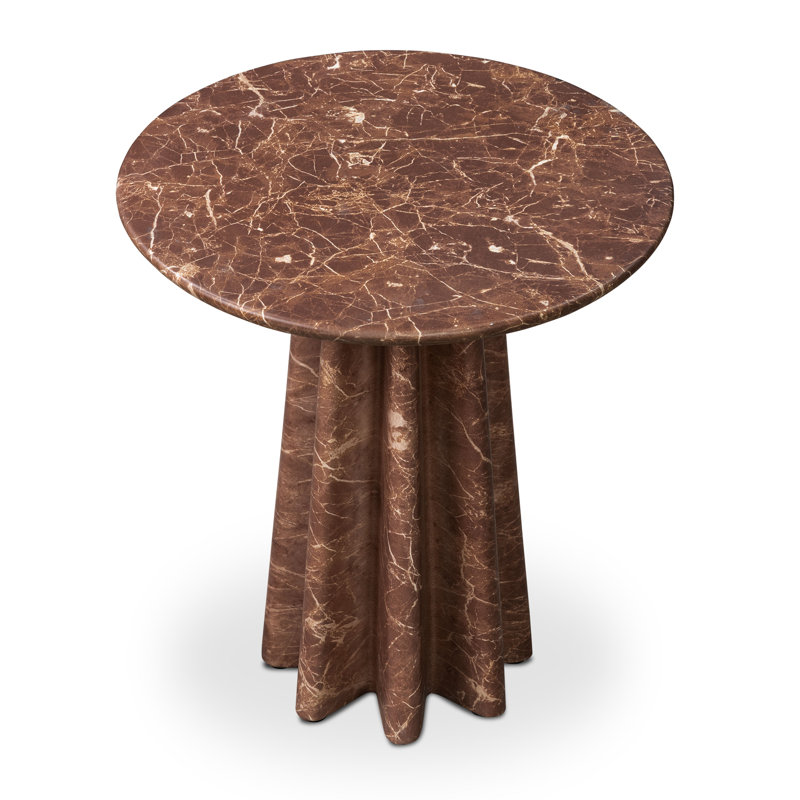 Folda 18" Sculpted Cement Pedestal Side Table, Bordeaux Red