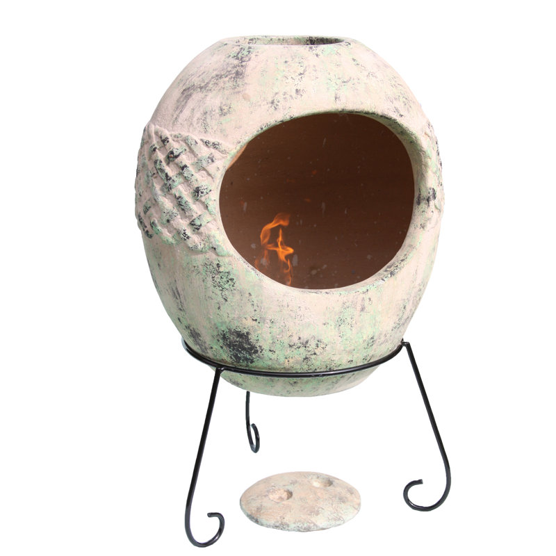 Haeddyn Ellipse Extra Large Mexican Clay Chimenea in Mottled Green