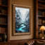 «Glowing Blue River and Tw torsed Trees in Misty Canyon», art mural sur toile-490239697