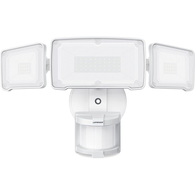 Lumière de sécurité à détecteur de mouvement à DEL 35 W LEPower pour l'extérieur, lumière de sécurité à mouvement 3500LM, 5500 K, étanche IP65, projecteur à 3 têtes pour garage, cour, porche (blanc)