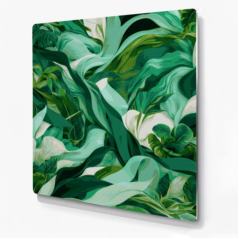 Paysage abstrait 57 art mural vert en métal, H 12 po x l 12 po