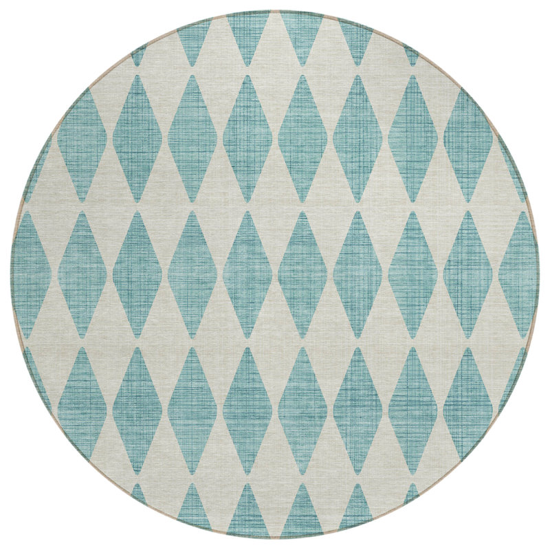 Fayme Washable Geometric Indoor / Outdoor Rug, Round 8'