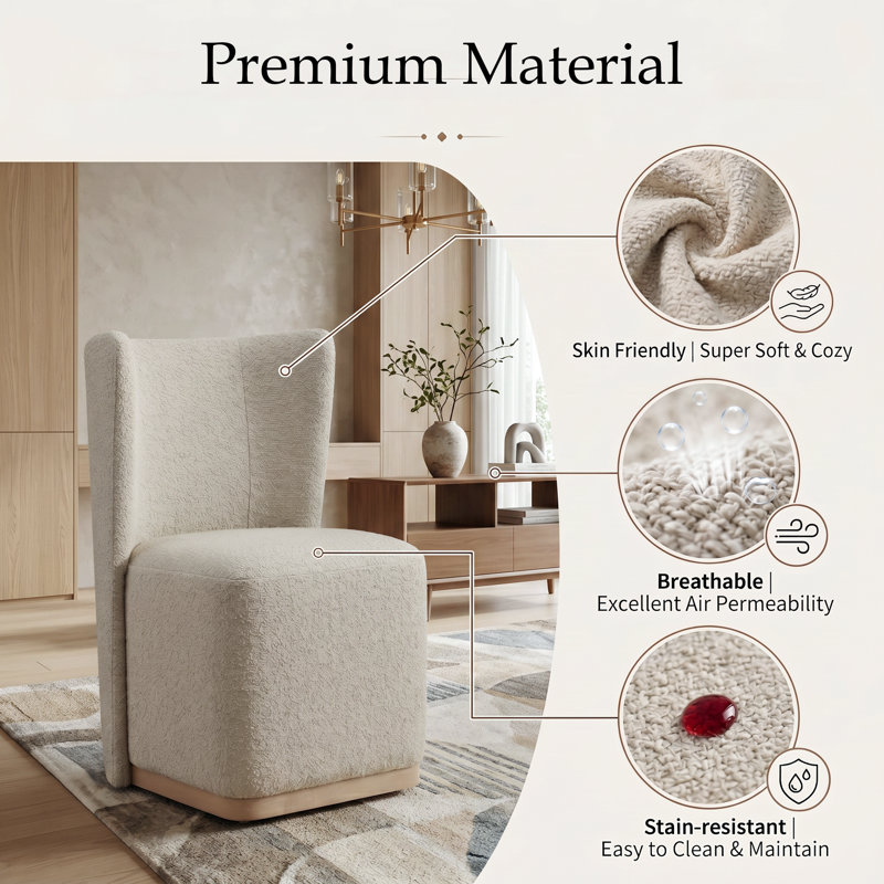 Laney Upholstered Wingback Dining Chairs with Casters, Oatmeal Performance Boucle