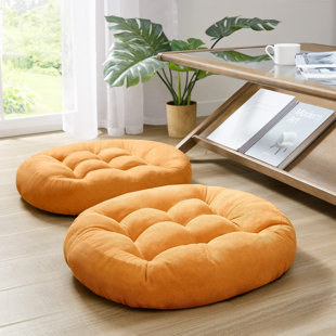 Floor Pillow Set of 2, Round Large Pillows Seating for Adults, Tufted Corduroy Cushion for Living Room Tatami, Beige 22 Inch