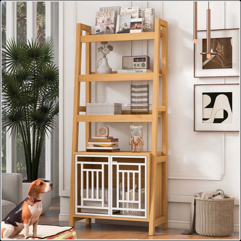 Bibliothèque moderne 2 en 1 pour chien avec échelle, grand présentoir en bois avec rangement, parfaite pour les animaux de compagnie