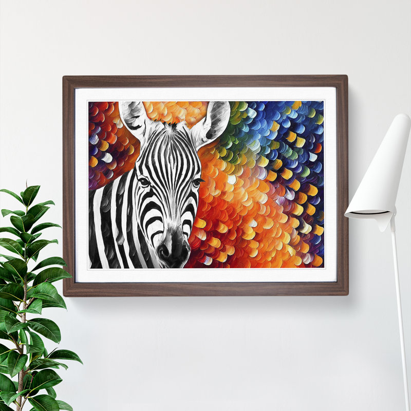 Zebra Abstract - Single Picture Frame Painting, 25cm H x 34cm W x 2cm D, Walnut