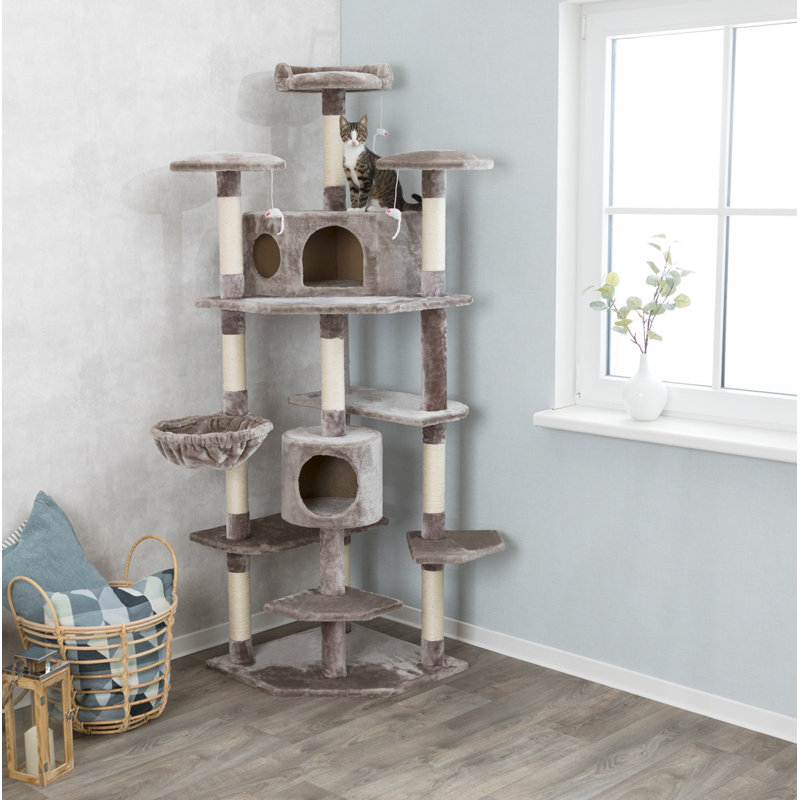 Tour pour chat 72 po Trixie Roma, sisal à 7 niveaux et arbre à chat en peluche, Gris
