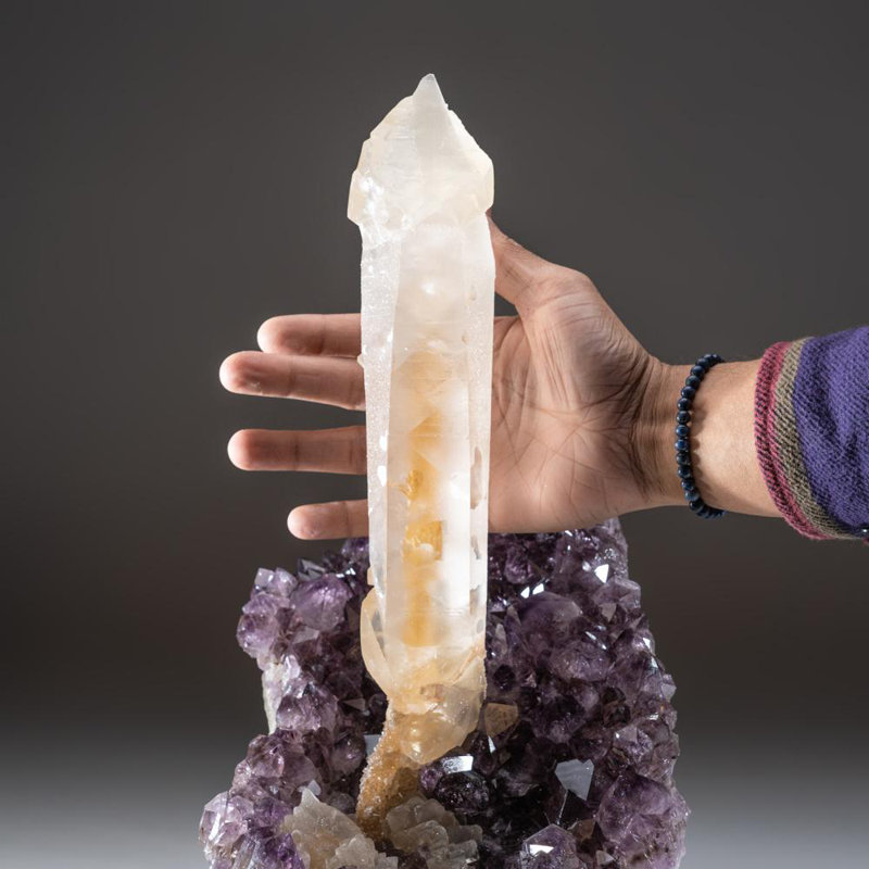 Natural Calcite on Amethyst Cluster