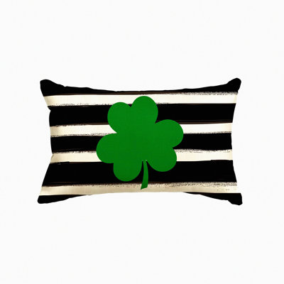 Clover Stripe Shamrock Pillow Cover - St Patricks Day Decorative Cushion Case for Sofa Couch, Black Decoration
