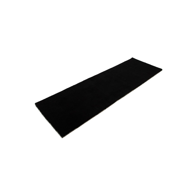 Solid Colour Wool Hand Woven Area Rug, Black, Runners 80 x 300 cm
