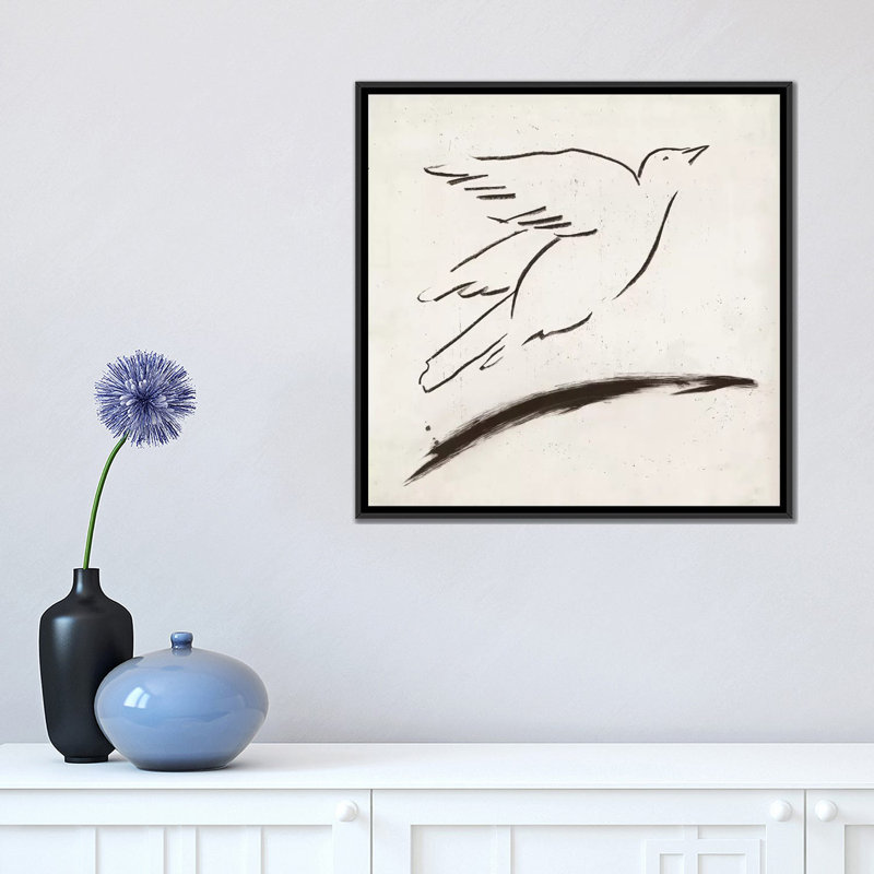 « oiseau ii », reproduction sur toile, H 26 po x l 26 po x P 1,5 po, Toile avec cadre noir, Pas de tapis