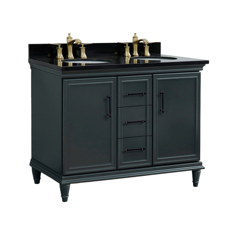 Meuble-lavabo double 49 po en granite et lavabo ovale, Noir