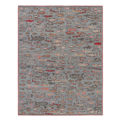 Rug & Kilim’S Mid-Century Rug In Blue With Colorful Fish Pictorials