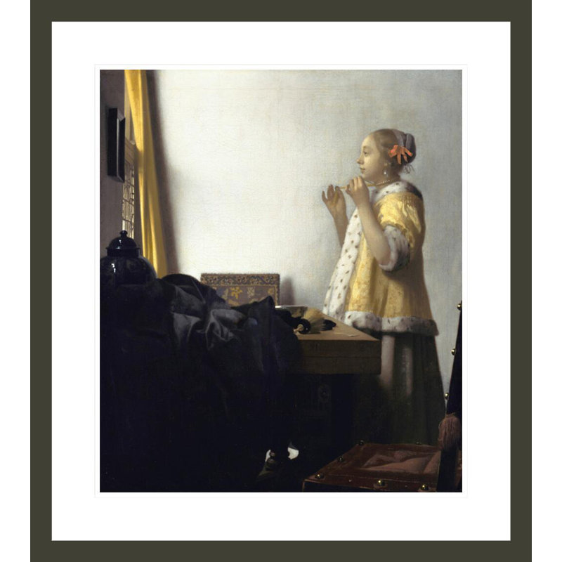 «Jeune femme avec un collier de perles» par johannes vermeer - impression giclée encadrée, 26.33" H x 23.5" W