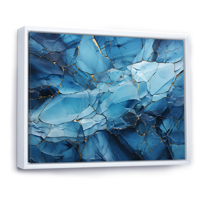 Raheema " Glacier Glacial Majesty Geometric II ", H 34 po x l 44 po x P 1,5 po, Cadre flottant blanc