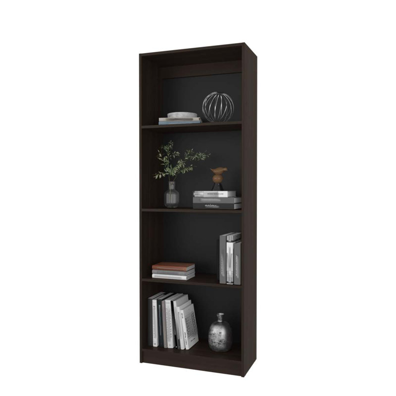 Bibliothèque en chêne naturel et blanc à 5 tablettes avec rangement ouvert, Noyer