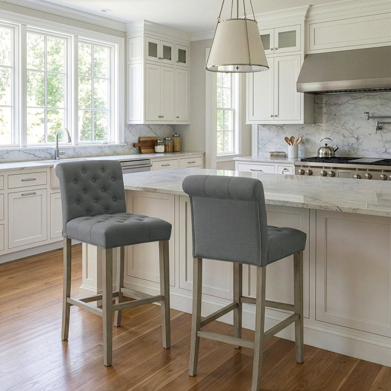 Cirencester Upholstered Counter Stool, Gray, Bar Stool (29'' Seat Height)