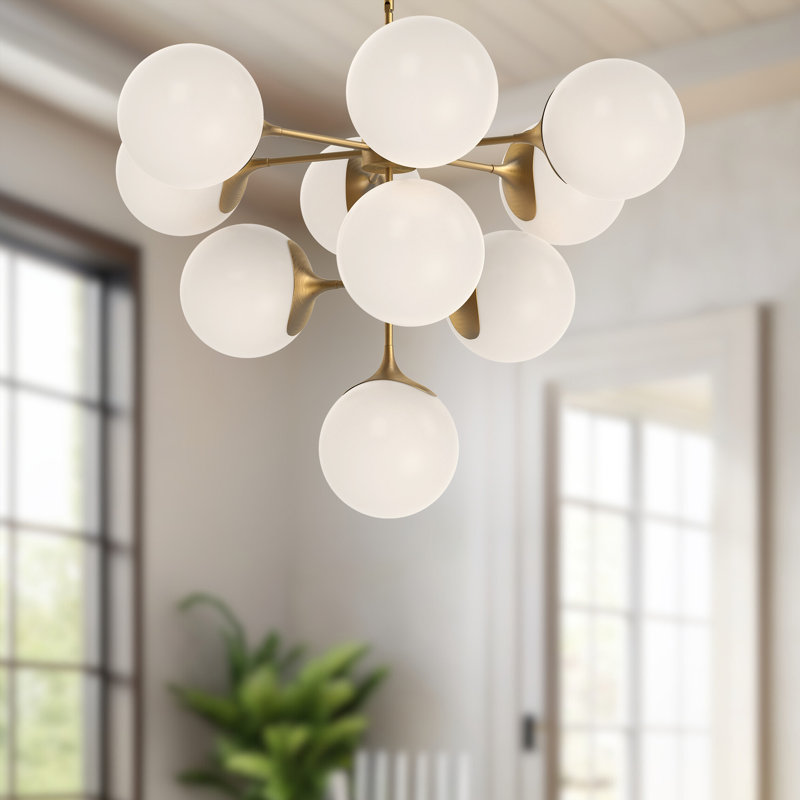 Nouveau Aged Gold 10-Light Frosted Glass Chandelier